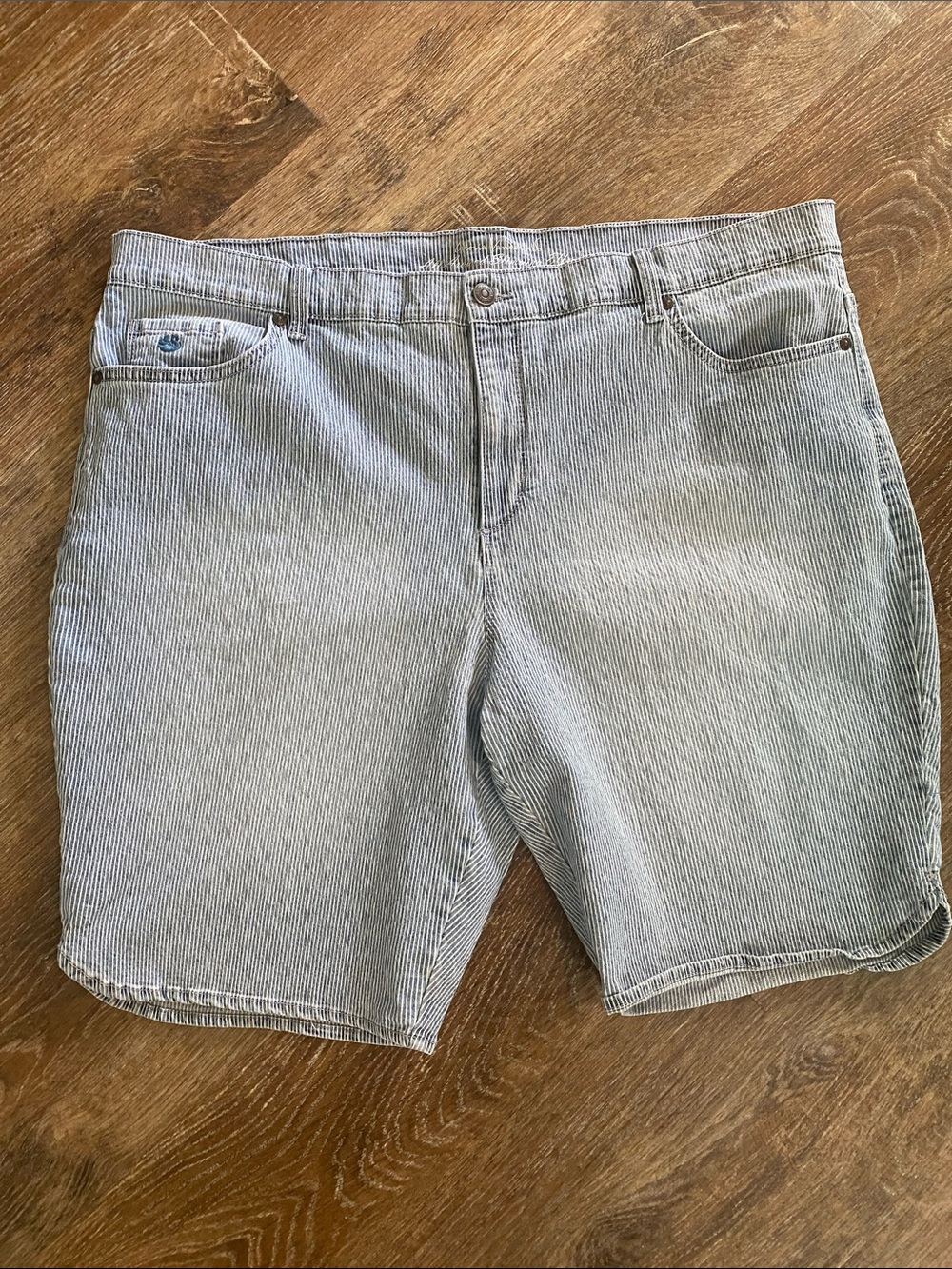 Gloria Vanderbilt Women's 20W Classic Pinstripe Cotton Shorts - Light Blue